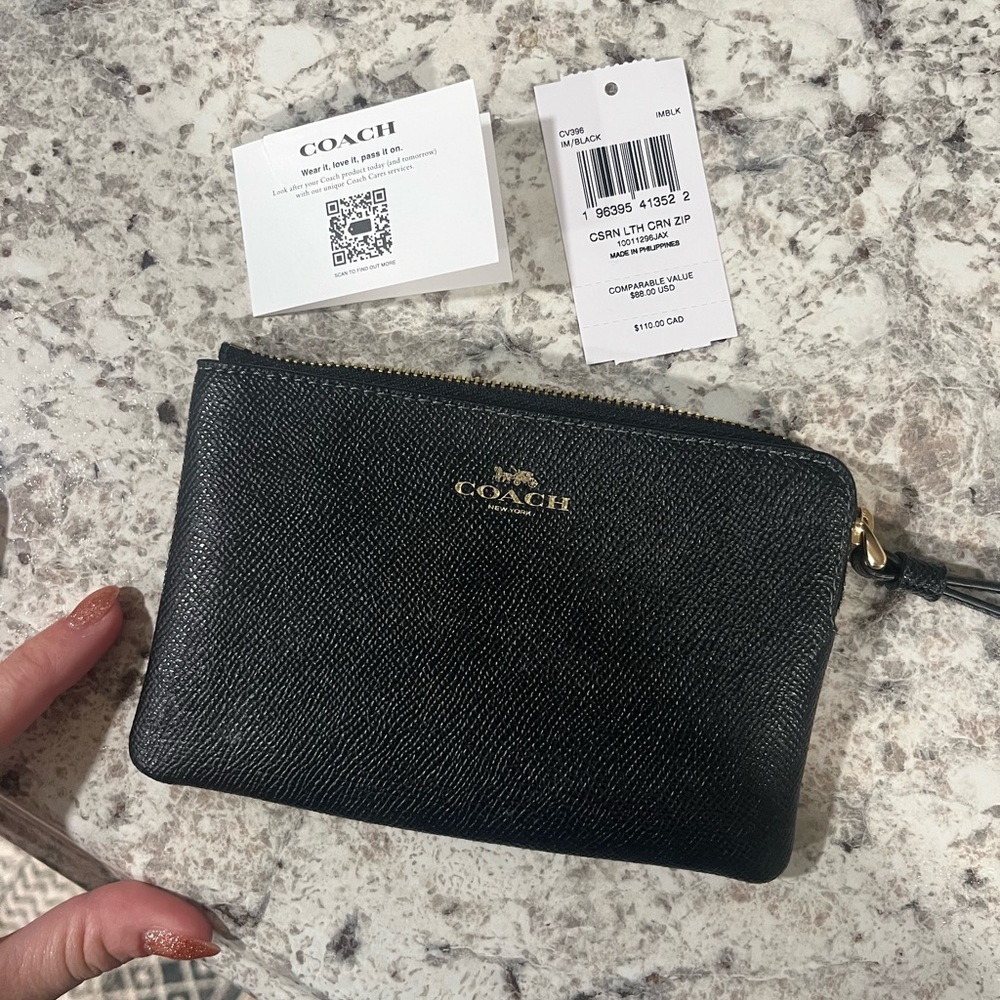 Coach Black Textured Wristlet with Gold Zipper